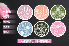 6 Flowers Paper Cut Round Sign Template Product Image 1
