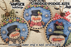 Round Snowman trio Mod Podge Ornaments SVG and Printables Product Image 1
