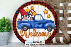 July 4th Blue Truck Patriotic Gnome Round Sublimation Design Product Image 1