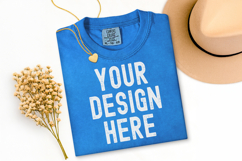 Comfort Colors C1717 Royal Caribe Shirt Mockup, Flat Lay Product Image 1