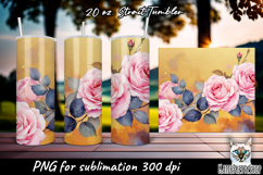 Gold splash and rose flowers, sublimation tumbler wrap Product Image 1