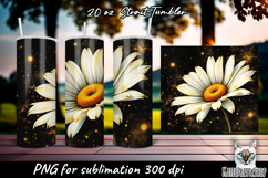 Gold splash and daisy flowers, sublimation tumbler wrap Product Image 1