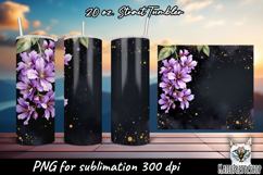 Gold splash and lilac flowers, sublimation tumbler wrap Product Image 1