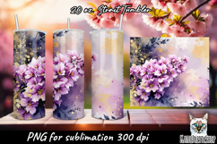 Gold splash and lilac flowers, sublimation tumbler wrap Product Image 1