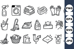 Household Cleaning Tools Line Art Vector Set Product Image 1