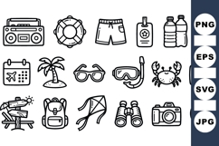 Hand Drawn Summer Vacation Icon Clipart Set Product Image 1