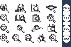 Minimal Line Magnifying Glass Icon Vector Set Product Image 1