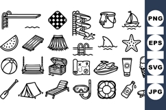 Hand Drawn Summer Beach Icons Bundle Set Product Image 1