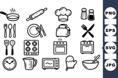 Hand Drawn Kitchen Tools Icon Set Vector Bundle Product Image 1