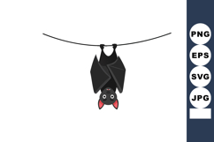 Bat hanging upside down on wire cute cartoon vector illustra Product Image 1