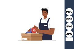 Man packing shoes with discount tag in retail store vector i Product Image 1