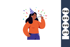 Woman celebrating birthday with party hat and blower vector Product Image 1