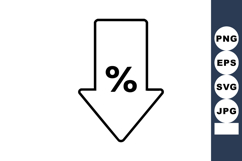 Downward arrow with percentage symbol simple black outline v Product Image 1