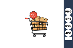 Shopping cart filled with cardboard boxes and discount tag v Product Image 1
