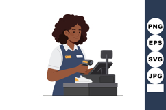 Female cashier scanning items at checkout counter in retail Product Image 1