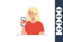 Woman with smartphone showing sale discount in red shirt vec Product Image 1
