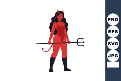Female devil character with red skin and trident holding sta Product Image 1