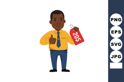 Businessman holding price tag with thumbs up sign in yellow Product Image 1