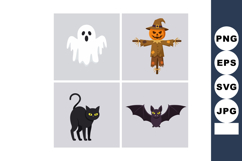 Halloween ghost scarecrow black cat and bat vector illustrat Product Image 1