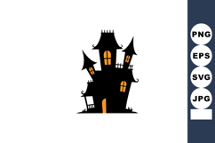 Haunted house silhouette with glowing orange windows spooky Product Image 1