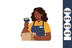 Woman scanning package with barcode scanner in delivery or w Product Image 1