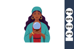 Woman holding crystal ball in turquoise and red clothing mys Product Image 1