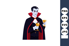 Vampire character holding two glasses with golden drinks vec Product Image 1