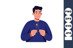 Man Holding Sparkler Celebrating Festive Moment with Blue Sw Product Image 1