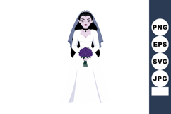 Gothic bride in white wedding dress holding purple rose bouq Product Image 1