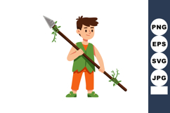 Young boy holding spear with green leaves dressed in orange Product Image 1