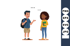 Two young students talking and sharing ideas with backpacks Product Image 1