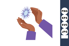 Hands holding abstract sun symbol with purple sleeves vector Product Image 1
