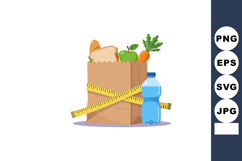 Grocery bag with healthy food items measuring tape and water Product Image 1