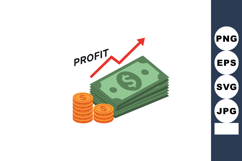 Profit growth concept with red arrow and money stack vector Product Image 1