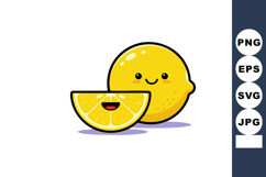 Cute smiling lemon fruit with happy face and lemon slice vec Product Image 1