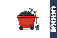 Mining cart filled with coal and mining tools shovel and pic Product Image 1