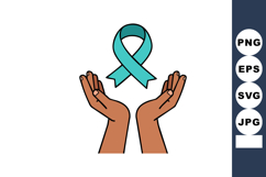 Teal Awareness Ribbon Held by Open Hands Representing Suppor Product Image 1