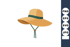Wide Brim Straw Hat with Green Ribbon and Adjustable Chin St Product Image 1
