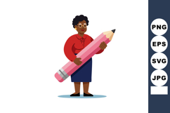 Woman holding giant pink pencil creative concept vector illu Product Image 1