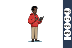 Young man with glasses wearing red hoodie and beige pants re Product Image 1
