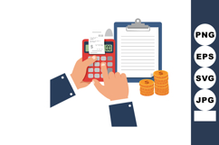 Business person using calculator with receipt and clipboard Product Image 1
