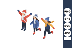 Children playing happily outdoors in winter clothing with ha Product Image 1
