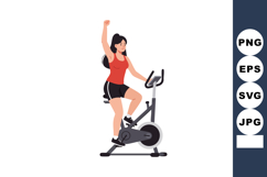 Woman exercising on stationary bike wearing red top and blac Product Image 1