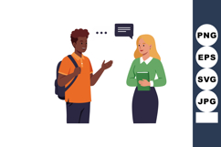 Two students communicating with speech bubble in casual conv Product Image 1