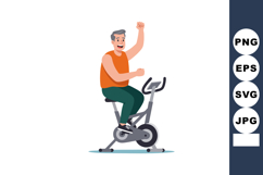 Man exercising on stationary bike cheering with raised fist Product Image 1