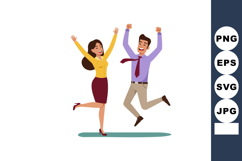Happy business man and woman celebrating success with raised Product Image 1