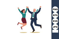 Successful business man and woman celebrating victory jumpin Product Image 1