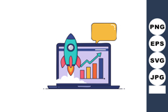 Rocket launching from laptop screen with rising bar chart an Product Image 1