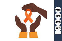 Hands Protecting Orange Awareness Ribbon Symbolizing Support Product Image 1