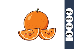 Orange fruit with two happy sliced segments cute cartoon vec Product Image 1